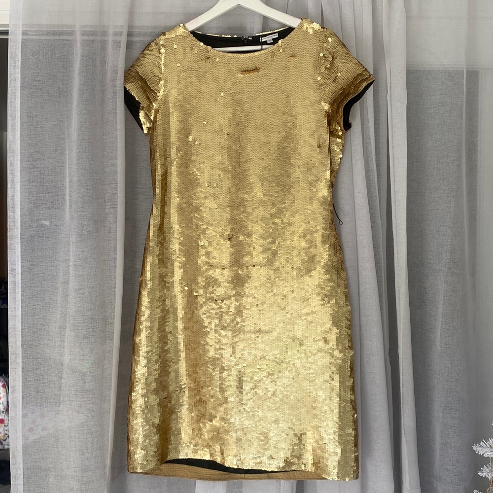 NWT Marks & Spencer Limited Collection Gold Sequin Shift Dress – Size 10
